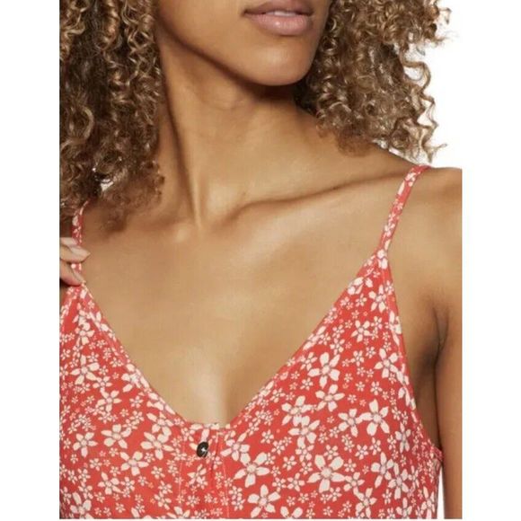 Roxy Women Sz Small Seaside State Strappy Dress Poppy Red Floral - Picture 8 of 10
